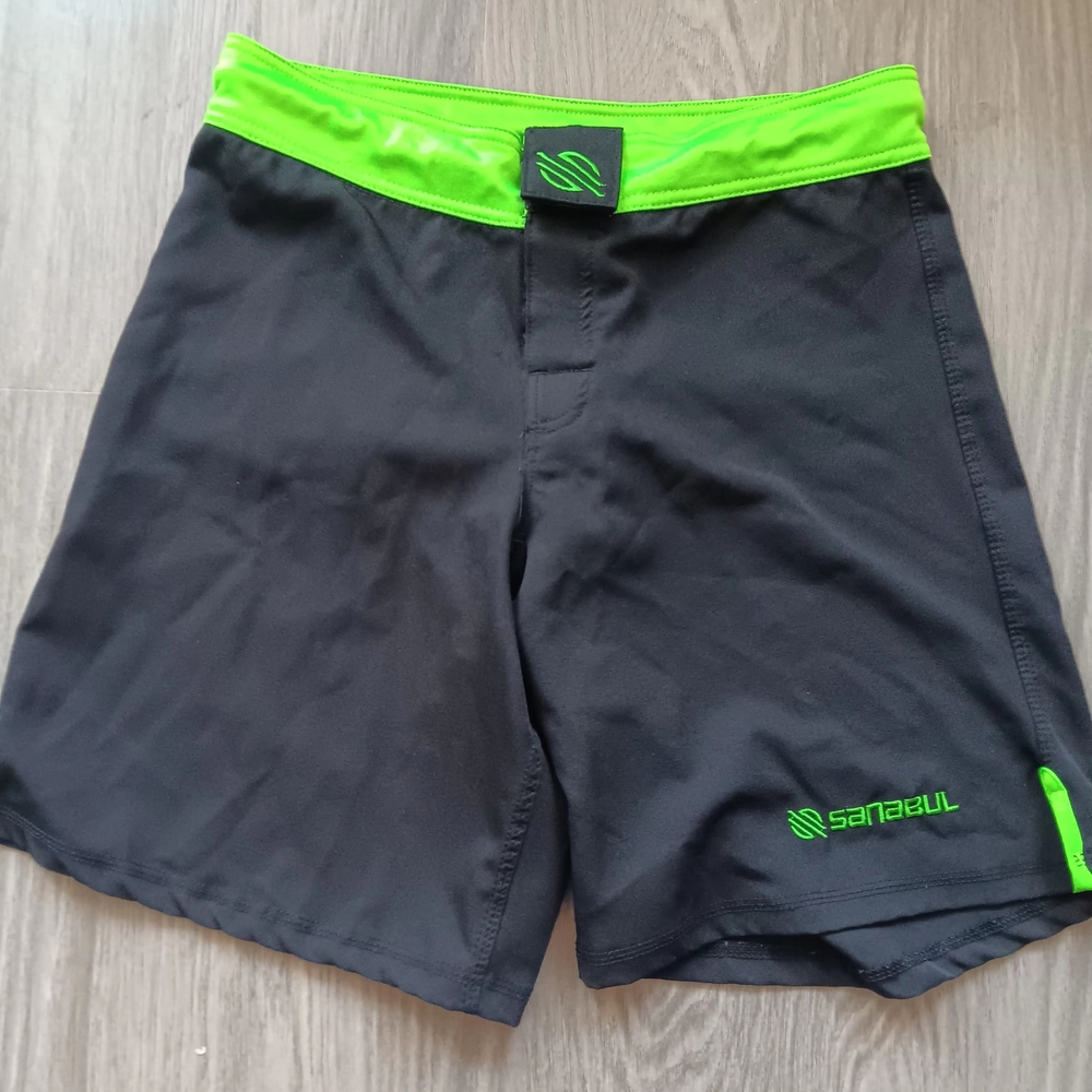 Sanabul Black and Green BJJ Shorts